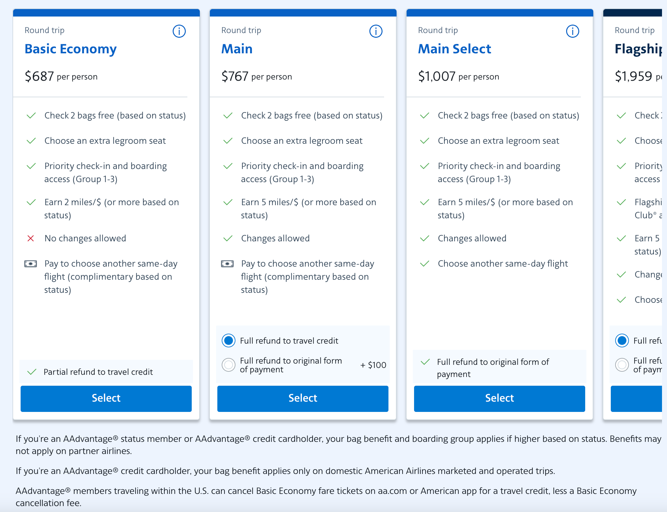 American Airlines booking options.